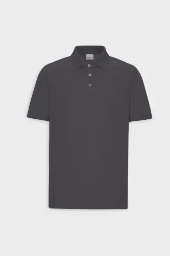 Non-Curl Pique Polo Collar Men's Anthracite T-Shirt - anthracite - 7