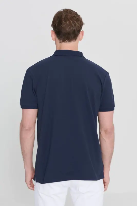 Non-Curl Pique Polo Collar Men's Prussian Navy Blue T-Shirt - navy blue - 8
