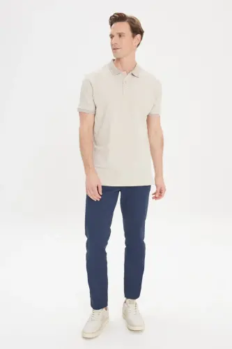 Non-Curl Pique Polo Collar Men's Safari T-Shirt - Beige - 3