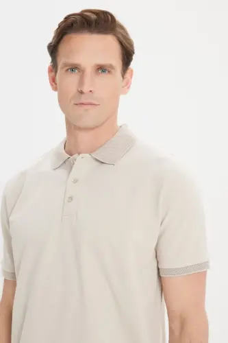 Non-Curl Pique Polo Collar Men's Safari T-Shirt - Beige - 4