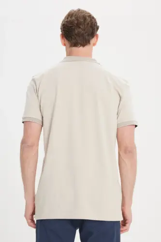Non-Curl Pique Polo Collar Men's Safari T-Shirt - Beige - 8