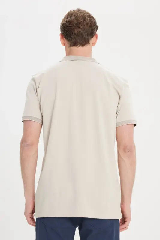 Non-Curl Pique Polo Collar Men's Safari T-Shirt - Beige - 8