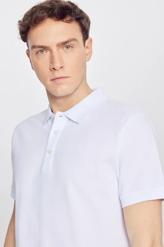 Non-Curl Pique Polo Collar Men's White T-Shirt - white - 6