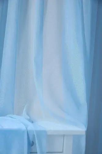 Non-Iron Blue Kid's Room Plain Tulle Curtain with Gathered Heading Tape - Blue - 3