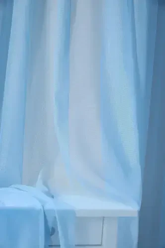 Non-Iron Blue Kid's Room Plain Tulle Curtain with Gathered Heading Tape - Blue - 3