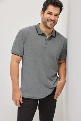 Non-iron Cotton Fabric Slim Fit Narrow Cut Non-Curling Polo Neck T-Shirt 