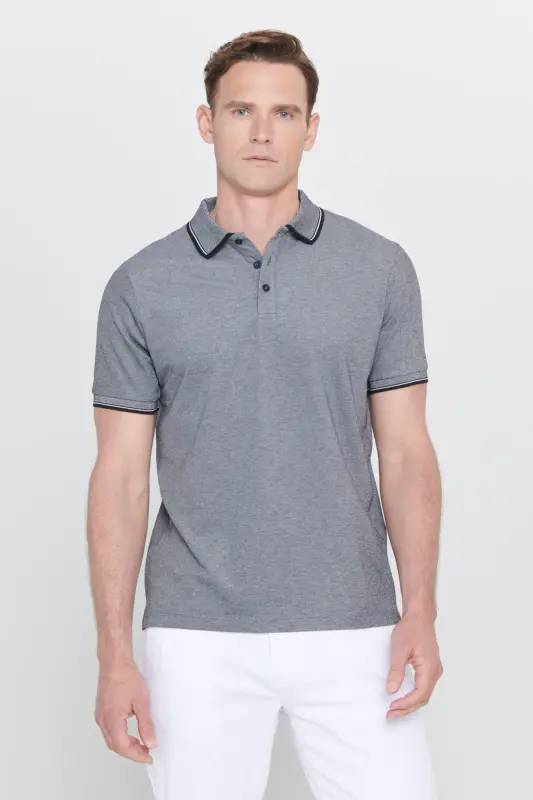 Non-iron Cotton Fabric Slim Fit Narrow Cut Non-Curling Polo Neck T-Shirt - 5