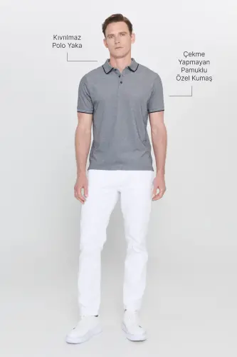 Non-iron Cotton Fabric Slim Fit Narrow Cut Non-Curling Polo Neck T-Shirt - 6