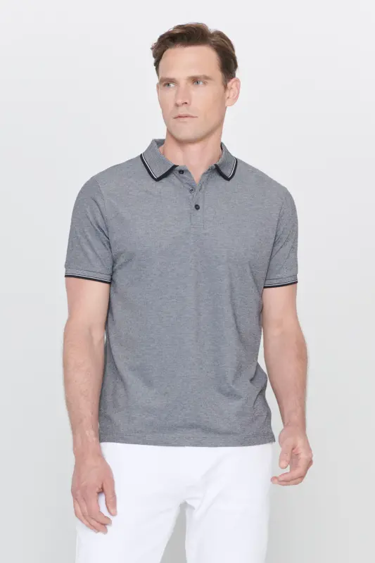 Non-iron Cotton Fabric Slim Fit Narrow Cut Non-Curling Polo Neck T-Shirt - 7
