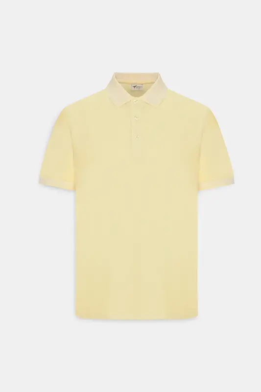 Non-Iron Pique Fabric Slim Fit Tapered Yellow-White Polo Shirt that Doesn't Attract Men - 7