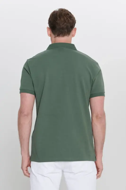 Non-Iron Piqué Polo Collar Men's Khaki T-Shirt - Green - 6