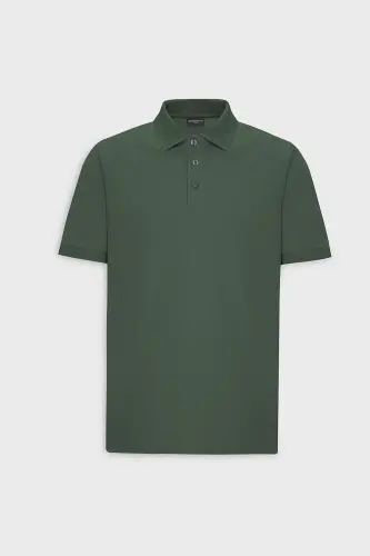 Non-Iron Piqué Polo Collar Men's Khaki T-Shirt - Green - 7