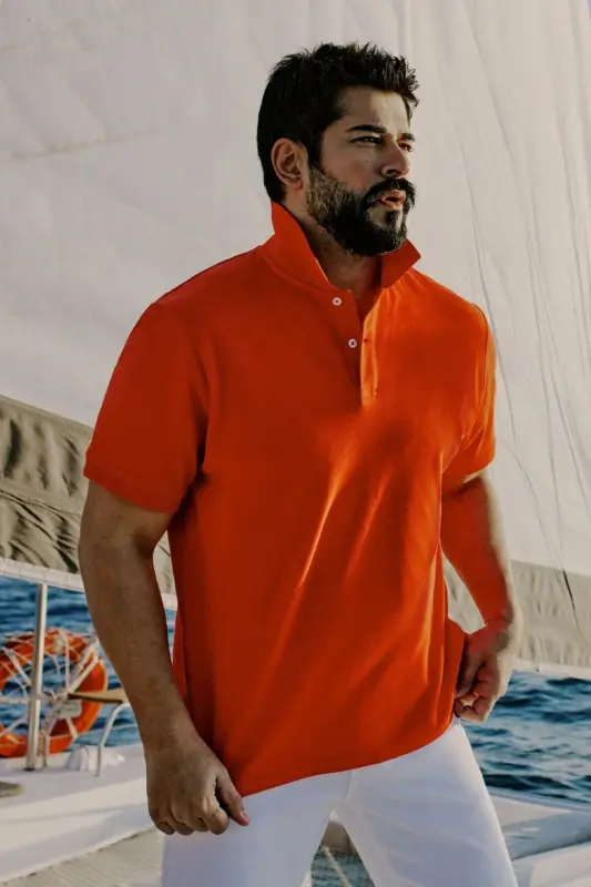 Non-Iron Pique Polo Collar Men's Pomegranate Blossom T-Shirt - pomegranate blossom - 1
