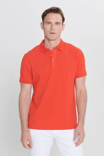 Non-Iron Pique Polo Collar Men's Pomegranate Blossom T-Shirt - pomegranate blossom - 5