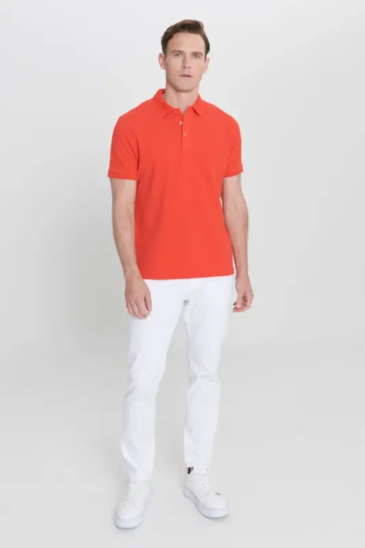 Non-Iron Pique Polo Collar Men's Pomegranate Blossom T-Shirt - pomegranate blossom - 6
