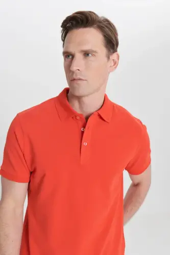 Non-Iron Pique Polo Collar Men's Pomegranate Blossom T-Shirt - pomegranate blossom - 7