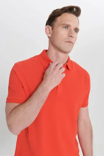 Non-Iron Pique Polo Collar Men's Pomegranate Blossom T-Shirt - pomegranate blossom - 8