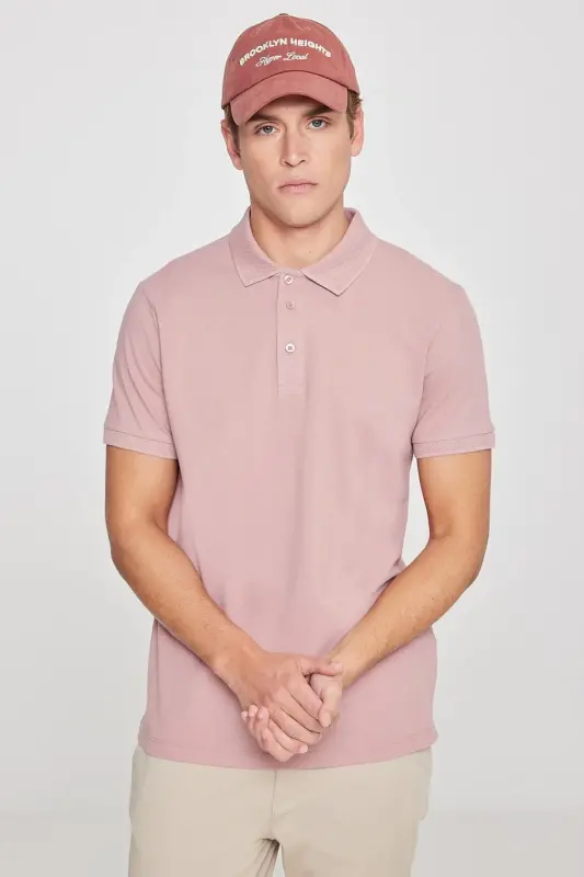 Non-Iron Pique Polo Collar Men's Rose Pink T-Shirt - Pink - 3