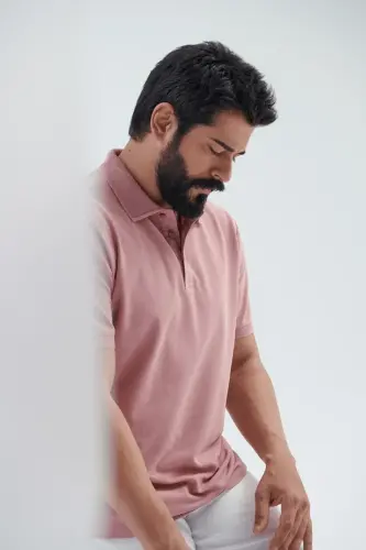 Non-Iron Pique Polo Collar Men's Rose Pink T-Shirt - Pink - 4