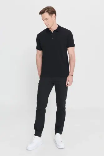 Non-Roll Pique Polo Collar Men's Black T-Shirt - black - 3