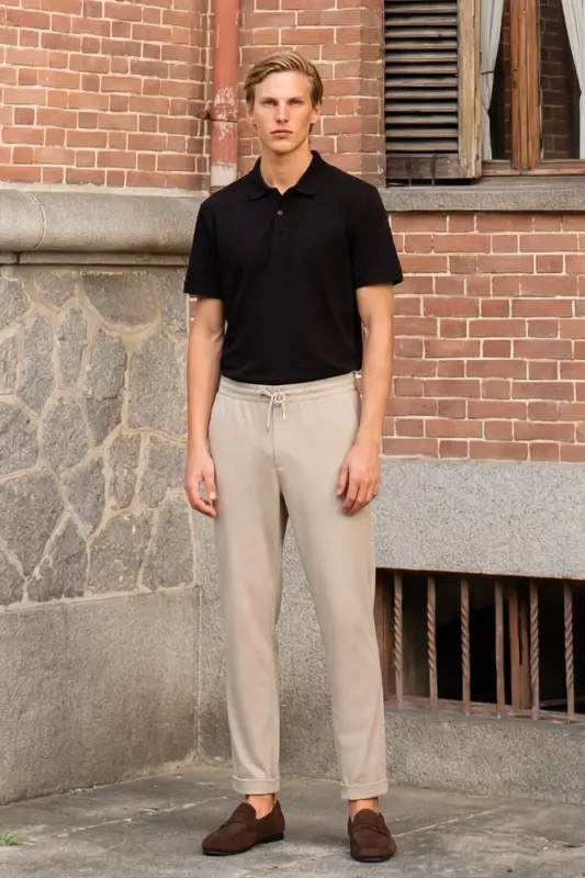 Non-Roll Pique Polo Collar Men's Black T-Shirt - black - 6
