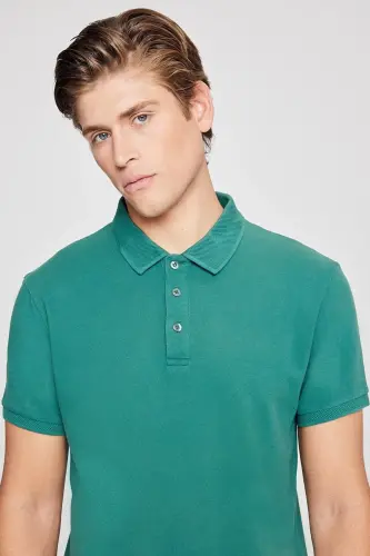 Non-Roll Pique Polo Collar Men's Dark Green T-Shirt - Dark Green - 5