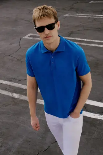 Non-Roll Pique Polo Collar Men's Royal Blue T-Shirt - royal blue 