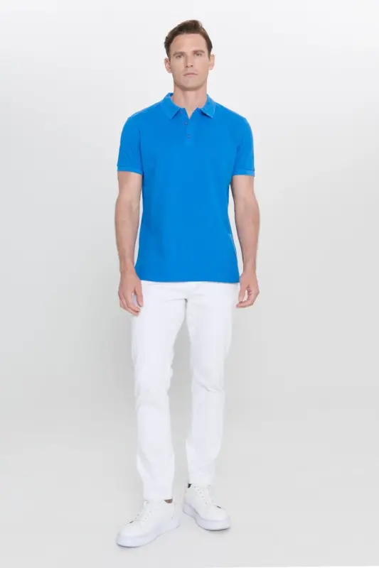 Non-Roll Pique Polo Collar Men's Royal Blue T-Shirt - royal blue - 5