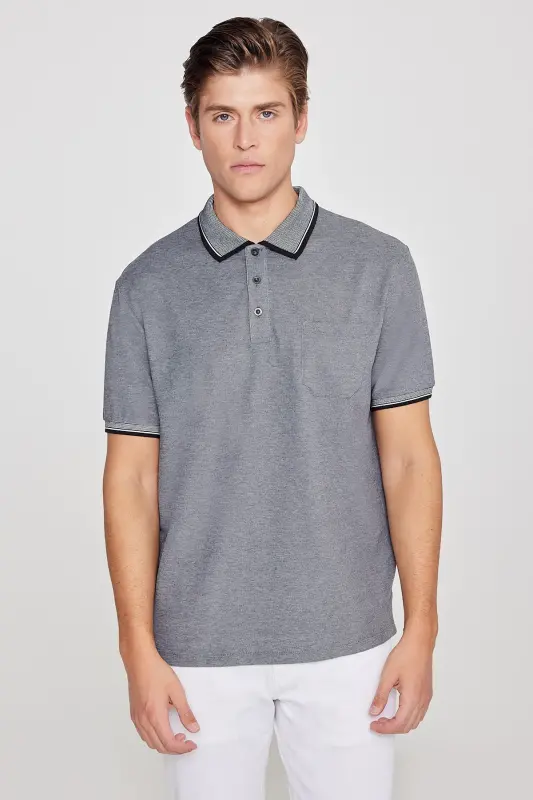 Non-Shrink Cotton Fabric Regular Fit Comfort Cut Black Wrinkle-Resistant Polo Collar Pocketed T-Shirt - 4