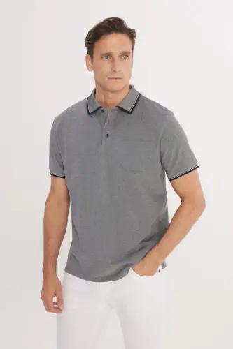 Non-Shrink Cotton Fabric Regular Fit Comfort Cut Black Wrinkle-Resistant Polo Collar Pocketed T-Shirt - 3