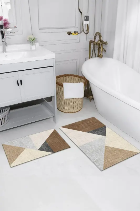 Non-Slip Backing Washable 2-Piece Set Bath Rug Bath Mat Toilet Seat Cover Set (3)-pyramid - 1