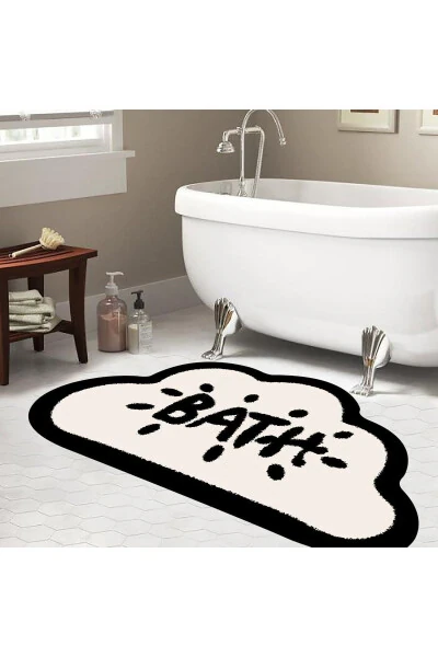 Non-slip Base, Cloud Pattern, Bath Written Bath Mat, Decorative Mat, 60x100 Cm - ECO CONCEPT