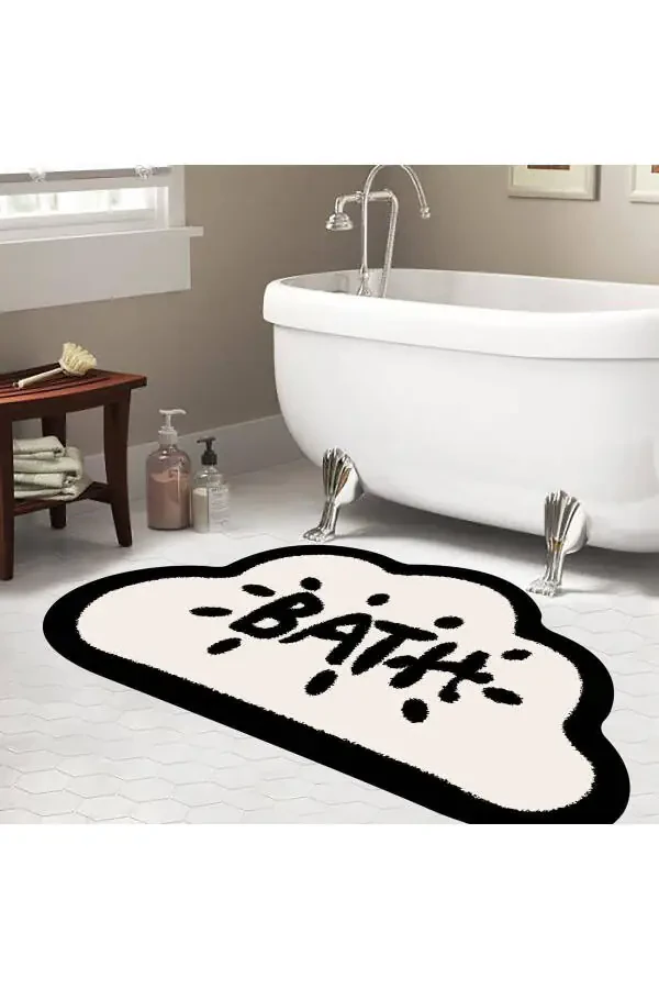 Non-slip Base, Cloud Pattern, Bath Written Bath Mat, Decorative Mat, 60x100 Cm - 1