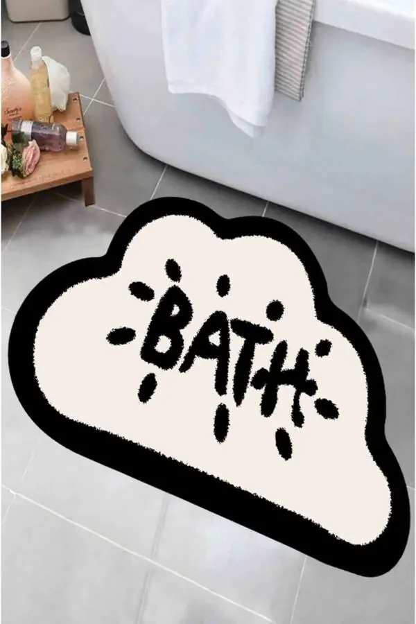 Non-slip Base, Cloud Pattern, Bath Written Bath Mat, Decorative Mat, 60x100 Cm - 2