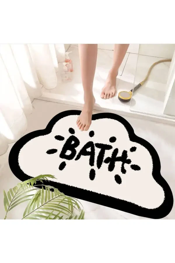 Non-slip Base, Cloud Pattern, Bath Written Bath Mat, Decorative Mat, 60x100 Cm - 3
