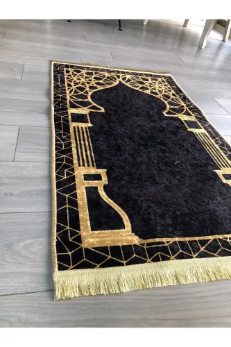 Non-Slip Base Machine Washable Digital Printed Prayer Rug 70x120cm-Black Gold - 3