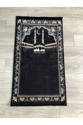 Non-Slip Base Machine Washable Digital Printed Prayer Rug 70x120cm-Black White 