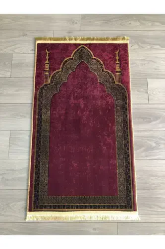 Non-Slip Base Machine Washable Digital Printed Prayer Rug 70x120cm-Burgundy - 1