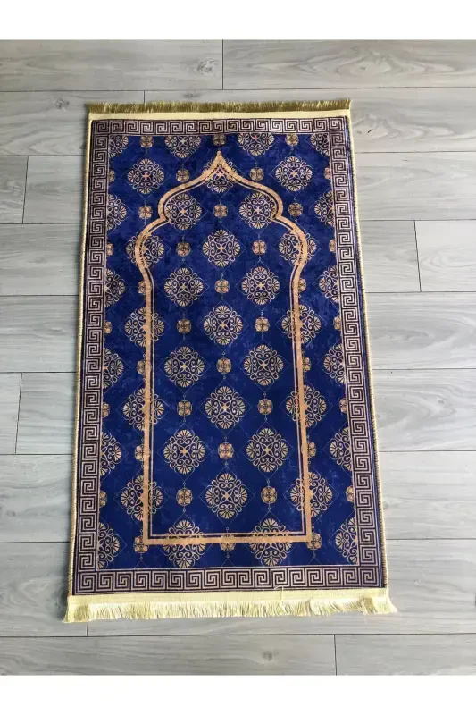 Non-Slip Base Machine Washable Digital Printed Prayer Rug 70x120cm-Dark Blue - 1