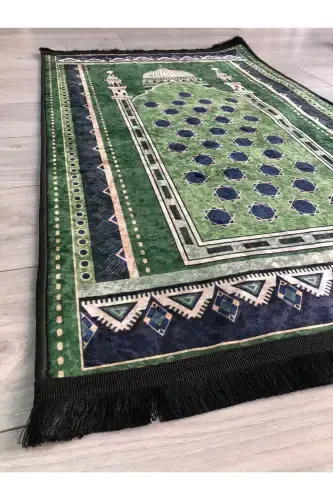Non-Slip Base Machine Washable Digital Printed Prayer Rug 70x120cm-Green - 3