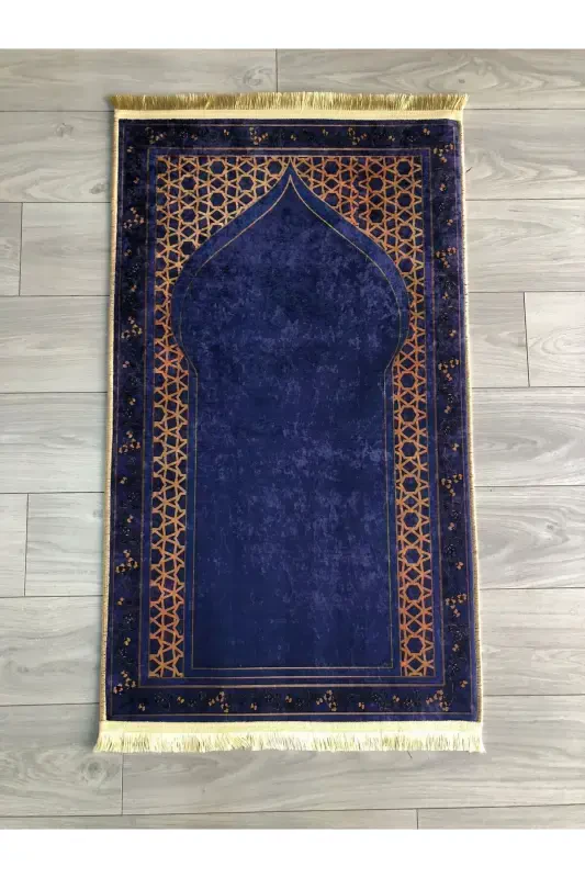 Non-Slip Base Machine Washable Digital Printed Prayer Rug 70x120cm-Navy Blue - YTR HOME