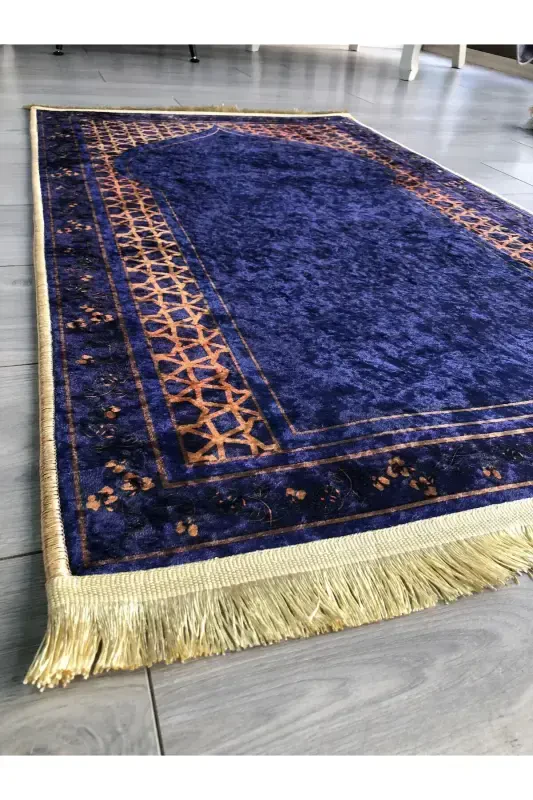 Non-Slip Base Machine Washable Digital Printed Prayer Rug 70x120cm-Navy Blue - 3