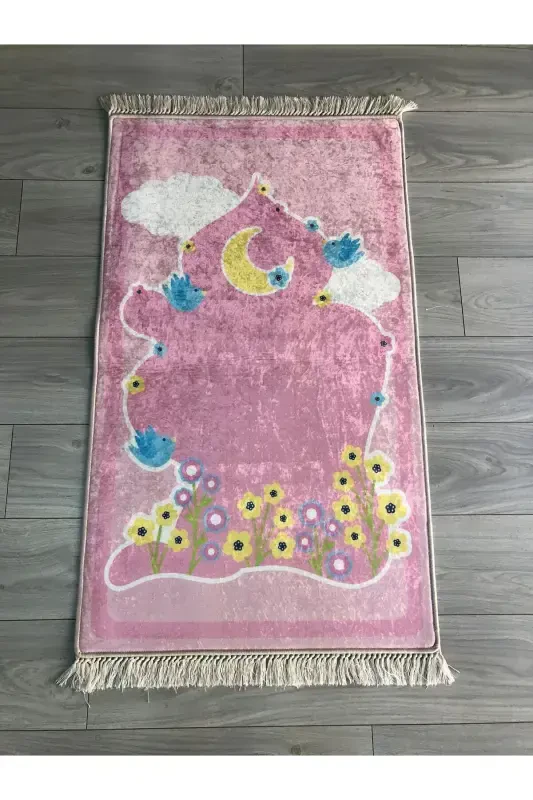 Non-Slip Base Machine Washable Digital Printed Prayer Rug 70x120cm-Pink - 1