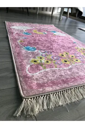 Non-Slip Base Machine Washable Digital Printed Prayer Rug 70x120cm-Pink - 3