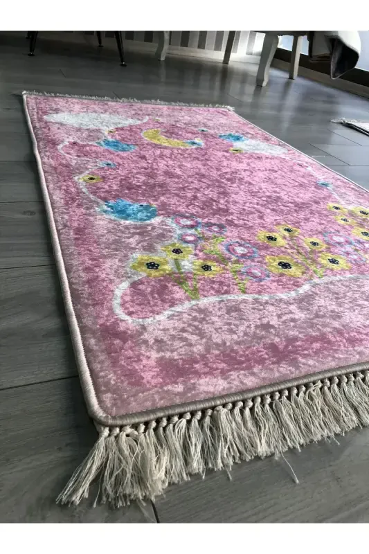 Non-Slip Base Machine Washable Digital Printed Prayer Rug 70x120cm-Pink - 3
