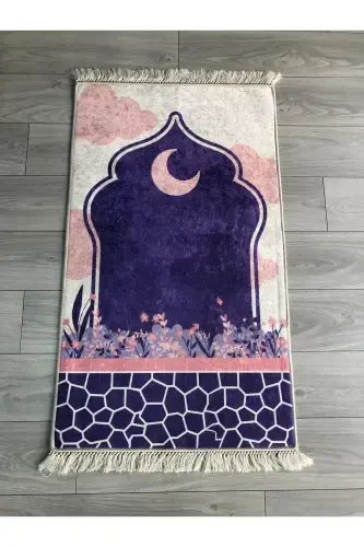 Non-Slip Base Machine Washable Digital Printed Prayer Rug 70x120cm-Purple - 1