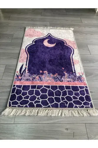 Non-Slip Base Machine Washable Digital Printed Prayer Rug 70x120cm-Purple - YTR HOME (1)