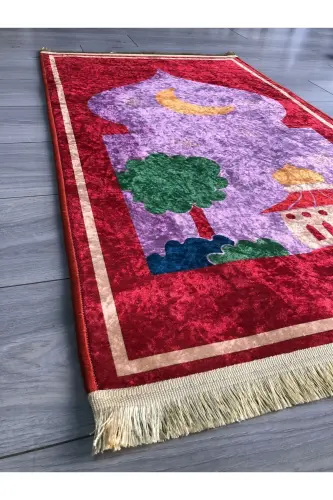 Non-Slip Base Machine Washable Digital Printed Prayer Rug 70x120cm-Red - YTR HOME (1)