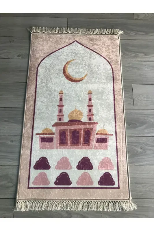 Non-Slip Base Machine Washable Digital Printed Prayer Rug 70x120cm-White - 1