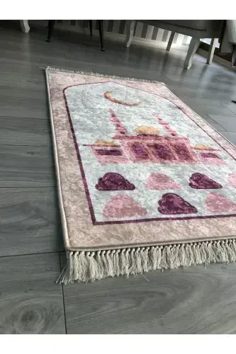 Non-Slip Base Machine Washable Digital Printed Prayer Rug 70x120cm-White - 3
